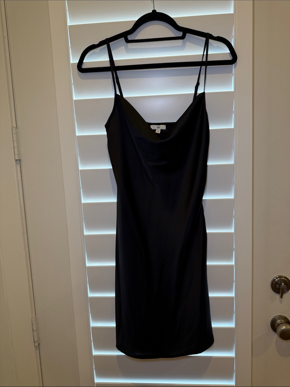 bp Black Slip Mini Dress with Cowl Neck